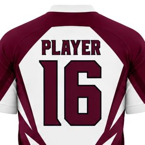 ชุดเสื้อฟุตบอลสีแดงเลือดหมูและสีขาว ชุดทีมฟุตบอลมืออาชีพ ชุดยูนิฟอร์มพร้อมสกรีนชื่อและหมายเลขผู้เล่น ชุดกีฬาแห้งเร็ว - Product Image 4