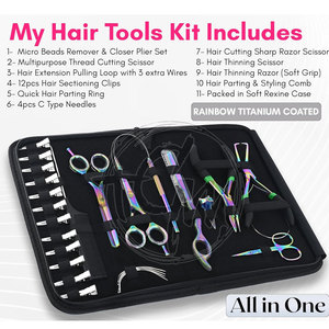 Kit d'outils professionnels pour extensions de cheveux avec pinces, aiguilles à crochet, outils à boucles, perles, fils et clips pour l'application d'extensions de cheveux en salon - Product Image 6