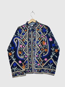 Veste en velours brodée de fleurs, col mandarin, manches longues, style Prairie Chic, vêtements d'hiver pour femmes grandes tailles - Product Image 6