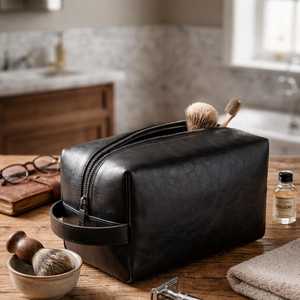 Genuine Leather Toiletry Bag Custom Logo Dopp <b>Kit</b> Mens Travel Wash Bag <b>Shaving</b> <b>Kit</b> Pouch Wholesale Distributor TYG-0201 - Product Image 1