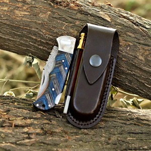 Couteau de chasse artisanal en acier Damas et cuivre de qualité industrielle, pointe clip, manche en bois, lame non réglable, 8 pouces - Product Image 6