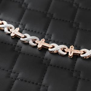 Dvars Diamond <b>Infinity</b> Cross Moissanite VVS D Color Two-Tone <b>Rose</b> Gold Solid 925 Sterling Silver Women's Iced Chain Bracelet - Product Image 2