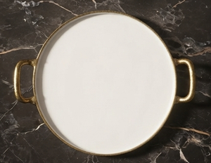 Plateau rond moderne en métal avec un grand design en marbre et métal, nouveau plateau élégant pour servir le petit-déjeuner et les aliments - Product Image 2
