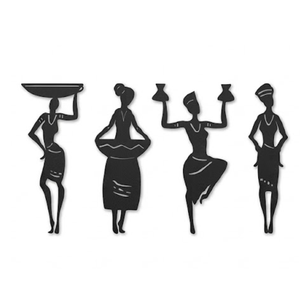 AUROMIN L'art de l'ingéniosité : Décoration murale en bois pour femmes tribales, 4 pièces |   Décoration murale élégante en bois de pin pour salon et salle à manger - Product Image 1