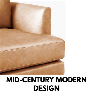 Canapé sectionnel de luxe en cuir véritable et bois de chêne importé, style classique moderne haut de gamme, pour villa, atelier, école et parc - Product Image 3