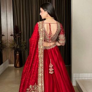 Premium <b>Red</b> Chinon Sequins Embroidered Semi Stitched Lehenga Choli With Digital Printed Dupatta Manufacture By Royal Export - Product Image 3