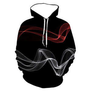 Sudadera con Capucha Negra para Hombre con Estampado de Ondas Rojas y Blancas, Corte Regular, Estilo Casual, Impresión por Sublimación, Algodón de Alta Calidad - Product Image 1