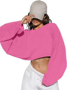 <b>Trendy</b> Crop <b>Hoodie</b> for Women, Soft Cotton Blend Pullover Sweatshirt, Long Sleeve Casual Streetwear Activewear Top - Product Image 3