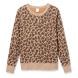 Women's <b>Leopard</b> <b>Print</b> Crew Neck Sweatshirt Regular Fit Knitted Cotton Casual Autumn Wear - Product Image 1