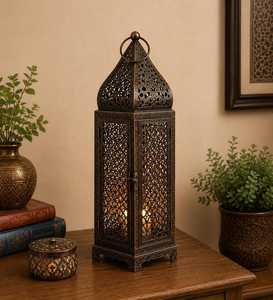 Lanterne à vent en métal arabe vintage – Porte-bougie décoratif oriental – Décoration d'intérieur et cadeau bohème - Product Image 4