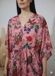 Vestido Kaftan Maxi Premium para Mujer, Elegante, de Algodón Ligero con Estampado Floral, para la Playa y Vacaciones, También para Chicas - Product Image 2