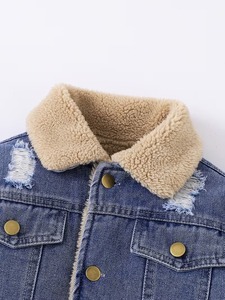 OEM <b>Men's</b> High Street Winter Denim Faux <b>Shearling</b> Collar Ripped Distressed Breathable Casual Outwear Button up Coat - Product Image 6