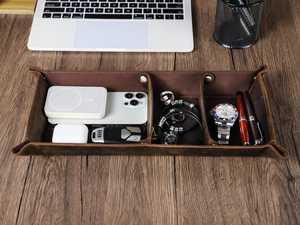 Top Quality Genuine Leather Tray Thick Cowhide <b>Desk</b> Organizer Catchall Custom Supplier Real Leather Tray GLTY-0048 - Product Image 3