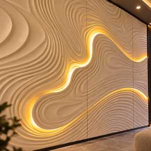 Panneau mural en fibre de verre 3D, revêtement mural décoratif intérieur, design moderne, motif ondulé texturé, panneau mural en FRP, LED électrique - Product Image 4