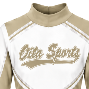 Maillot de cheerleading sublimé beige et blanc à manches longues – Tenue de sport d'équipe pour l'entraînement, la performance athlétique, la pratique et les compétitions - Product Image 3