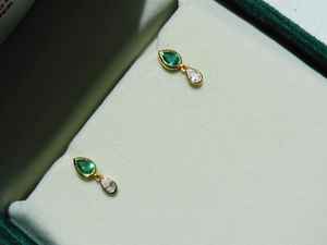 Boucles d'oreilles clous en argent sterling 925 plaqué or 14 carats avec émeraude véritable taille poire sertie à griffes, bijou pierre de naissance de mai, cadeau pour anniversaire ou fête - Product Image 5