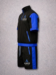 Custom Men's Black Blue 2 Piece Summer Tracksuit Set Quarter Zip <b>Short</b> Sleeve Top and <b>Shorts</b> Sportswear Set - Product Image 4