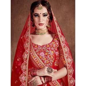 Wedding <b>Silk</b> Plus Size Lehenga Choli with Double Dupatta in <b>Red</b> - Product Image 2