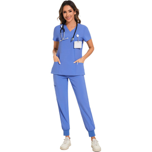 Uniformes Médicos de Enfermería para Mujer, Cómodos, Transpirables, Ligeros y Elegantes, Pantalones y Blusa de Tela Tejida de Algodón - Product Image 1