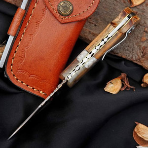 Nouveau couteau pliant de poche en cuivre et laiton avec manche en bois, os, résine et acier, personnalisé pour le camping et la chasse en extérieur - Product Image 4