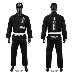 Combinaison de BJJ en coton tissé perlé noir 450 GSM, design à panneaux renforcés, broderie personnalisée, patch tissé, entraînement - Product Image 1