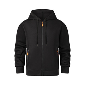 Sudadera con capucha extragrande de forro polar de 400 g/m² con cremallera completa sin cordón, 100% algodón, con cierre de cremallera, negra, ecológica y transpirable para venta al por mayor - Product Image 2