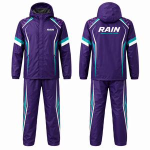 Rain Men's Waterproof Breathable Sporty Preppy Winter <b>Varsity</b> <b>Jacket</b> <b>Purple</b> Geometric Print PU Coated Zipper Closure - Product Image 1