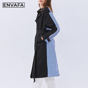 Gabardina Larga de Mujer con Doble Abotonadura, Ecológica, Novedad de Primavera, Estilo Casual con Solapa y Lazo, Rayas y Costuras, Corte Holgado - Product Image 3
