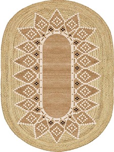 Oval Jute Area <b>Rug</b> Geometric Pattern Bohemian Style <b>Flat</b> Weave Non Slip Rubber Backing Living Room Floor Mat - Product Image 5