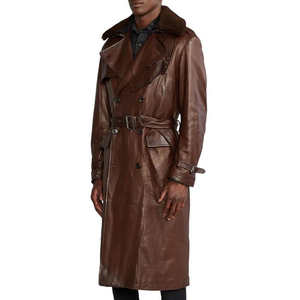Manteau en cuir pour homme, style trench long, hiver 2026, haute qualité, sur mesure, coupe ajustée, style décontracté, vente en gros abordable - Product Image 2