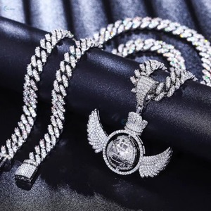 Colgante de Moissanita con Incrustaciones de Diamantes, Diseño de Globo Alado, Plata 925, de Lujo, con Temática Hip Hop, Bicolor, para Rapper, Collar con Colgante - Product Image 5