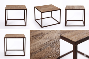 Table basse Zine Square en bois recyclé et métal, éco-responsable, durable, style industriel rustique pour salon et projets hôteliers - Product Image 6