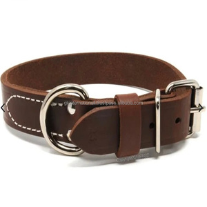 Finest Quality Double Ply Thick Leather <b>Dog</b> Collar with Contrast Stitching and Stainless Steel Roller Buckle Rivets and D Ring - Product Image 4