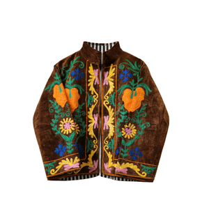 Chaqueta de Terciopelo Personalizada para Mujer, Bordado de Estrella Celestial y Corazón, Cuello Alto, Bolsillos Laterales, Forro de Algodón Transpirable - Product Image 1