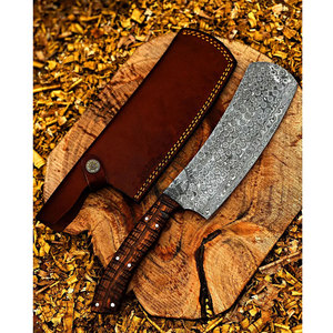 Top Damascus Cleaver Knife Handmade Chef Meat Knife Raindrop Pattern Steel Blade Walnut Wood Handle Kitchen Chopper Ambidextrous - Product Image 1