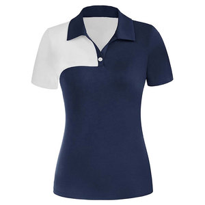 Polo en piqué blanc pour femme, manches courtes, couleur unie, style décontracté, coupe classique, col et poignets à bordure noire - Product Image 4
