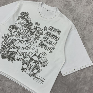 เสื้อยืดโอเวอร์ไซส์สตรีทแวร์ผู้ชายขายส่ง ลายพิมพ์กราฟิก ผ้าฝ้ายระบายอากาศ ทรงบ็อกซี่ ครอป ตกแต่งด้วยคริสตัล - Product Image 2