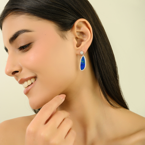 Uneven Shape Australian <b>Opal</b> & Round Cut Diamond K14 Solid White Gold Unique Design Drop <b>Earrings</b> For Women Wedding Jewelry - Product Image 4