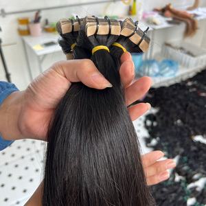 Wholesale Raw Vietnamese Double Drawn Tape <b>Extensions</b> Jerry Curl Natural Straight 1B Color 40 <b>Pieces</b> Natural Texture Single - Product Image 2