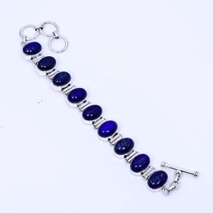 Lapis Lazuli 925 Silver Bracelet Oval Gemstone Boho Handmade Jewelry Statement Gift <b>For</b> Women <b>Men</b> - Product Image 4