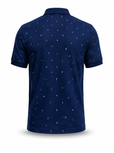 เสื้อเชิ้ตแขนสั้นสีกรมท่าสำหรับผู้ชาย ผ้าถักโพลีเอสเตอร์/คอตตอน ระบายอากาศได้ดี สไตล์ลำลอง ปักโลโก้แบบกำหนดเองด้านหน้า - Product Image 3