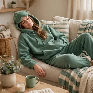Sage Green Women's Oversized <b>Sleep</b> <b>Mask</b> Hoodie Soft Touch Fleece Pullover Drawstring Hood Front Pocket Casual Streetwear Apparel - Product Image 3
