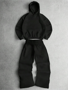 Unisex Black Hooded Tracksuit Full Sleeve Solid Color Casual Sweatshirt Elastic Waist Pants Breathable Midweight <b>Jogging</b> <b>Suit</b> - Product Image 4