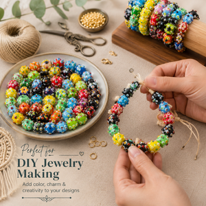 Perles de verre artisanal de qualité supérieure, 8 pouces, multicolores, à points en relief floraux, faites à la main, pour collier, bracelet, boucles d'oreilles EXCEL - Product Image 4