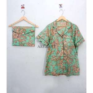 Ensemble de pyjama en coton élégant pour femmes, imprimé floral magnifique, manches courtes, respirant, léger, vêtements de nuit parfaits - Product Image 6