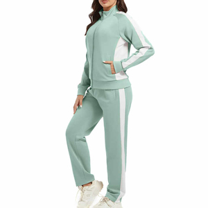Survêtement vert menthe pour femme, sweat à capuche zippé avec poches latérales, vêtements de sport décontractés, tenue d'automne, matière respirante en spandex et polyester - Product Image 4
