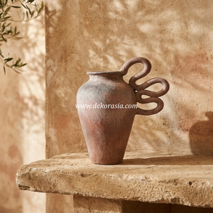 Jarrón alto de cerámica rústica de terracota con asa ondulada, maceta de mesa, exportador mayorista - Product Image 6