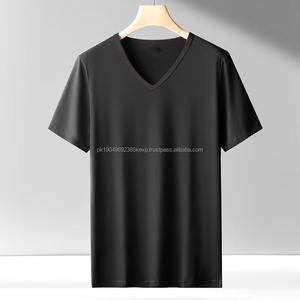 Camiseta de Manga Corta para Hombre, Diseño Personalizado con Logotipo Bordado, Nueva, Ajustada, Delgada, de Verano, Color Sólido, Cuello en V - Product Image 5