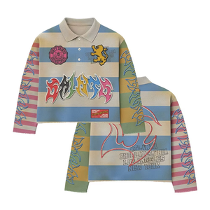 Camisetas Polo de Algodón Grueso con Bloques de Color y Rayas Estilo Vintage para Hombre, Camisetas de Manga Larga con Logotipo Bordado Personalizado - Product Image 1