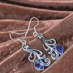 Pendientes de Plata con Topacio Azul en Forma de Pera, Plata 925, Precio al por Mayor, Joyería de Plata - Product Image 1